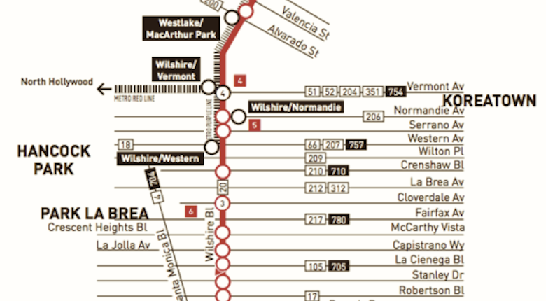 Map of bus Line 720 Route in Los Angeles.