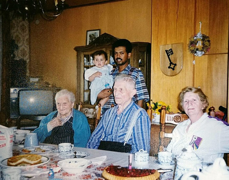 Three generations of family. Father holding Anja as a baby.